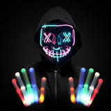 Halloween Scary Mask with LED Gloves Kit, LED Costume Mask EL Wire Light Up Mask for Halloween Costume Festival Cosplay(Mix Pink&Blue) - Glow-Paradise