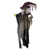 85'' Halloween Hanging Animated Witch Decoration Holding a Skull, Halloween Hanging Jitter Witch Decoration with Light-up Eyes for Halloween Haunted House Prop Décor Halloween Hanging Decorations - Glow-Paradise
