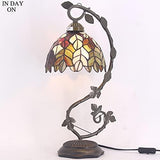 WERFACTORY Tiffany Lamp Stained Glass Table Lamp Bedside Maple Leaf Thin Antique Desk Reading Light 8X10X21 Inches Decor Small Space Bedroom Home Office LED Bulb Included S804 Series - Glow-Paradise