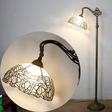WERFACTORY Tiffany Floor Lamp White Crystal Bent Stained Glass Arched Lamp 12X18X64 Inches Gooseneck Adjustable Corner Standing Reading Light Decor Bedroom Living Room (LED Bulb Included) S508W Series - Glow-Paradise