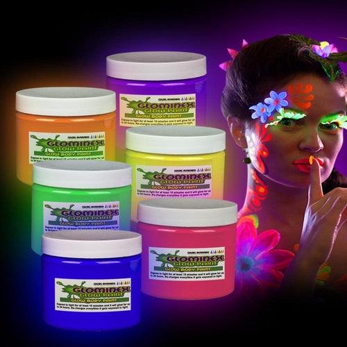 Glominex Glow Body Paint 4oz Jars (Assorted Colors, 6 Jars Per Pack) - Glow-Paradise