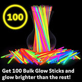 PartySticks Glow Sticks Party Supplies 100pk - 8 Inch Glow in the Dark Light Up Sticks Party Favors, Glow Party Decorations, Neon Party Glow Necklaces and Glow Bracelets with Connectors - Glow-Paradise