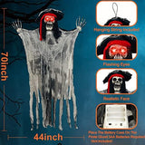 [ Sound Activated & Large ] 70 Inch Halloween Hanging Animated Talking Pirate Ghost Decoration Light up Eyes Shake Life Size Skull Skeleton Halloween Decor Outdoor Haunted House Prop Yard Party - Glow-Paradise