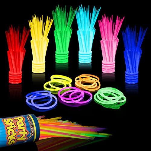 PartySticks Glow Sticks Party Supplies 100pk - 8 Inch Glow in the Dark Light Up Sticks Party Favors, Glow Party Decorations, Neon Party Glow Necklaces and Glow Bracelets with Connectors - Glow-Paradise
