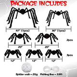 jollylife 7PCS Halloween Decorations Outdoor Fake Giant Spiders - Scary Props for Yard Haunted House Indoor Party Decor Supplies (47”×1pcs, 30”×1pcs, 20”×2pcs, 12”×3pcs) - Glow-Paradise