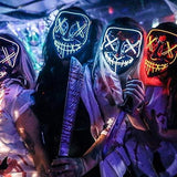 Depointer Halloween Scary Mask Cosplay Led Costume Mask EL Wire Light up Halloween Festival Party,Orange/Blue - Glow-Paradise