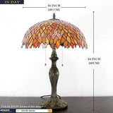WERFACTORY Tiffany Table Lamp Red Wisteria Stained Glass Bedside Lamp 16X16X24 Inches Antique Desk Reading Light Metal Base Decor Bedroom Living Room Home Office (LED Bulb Included) S523R Series - Glow-Paradise