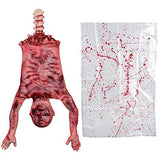 Halloween Bloody Half Body, 37" Latex Skinned Half Body Hanging Corpse Torso in a Bag for Haunted House Halloween Party Indoor Outdoor Decoration - Glow-Paradise