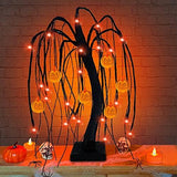 TURNMEON 18" LED Halloween Willow Tree Decor 24 Orange Lights Timer Battery Powered Jack-O-Lantern Pumpkins Ornaments Black Spooky Tabletop Tree Halloween Scary Decorations Indoor Outdoor Home Party - Glow-Paradise
