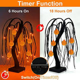 TURNMEON 18" LED Halloween Willow Tree Decor 24 Orange Lights Timer Battery Powered Jack-O-Lantern Pumpkins Ornaments Black Spooky Tabletop Tree Halloween Scary Decorations Indoor Outdoor Home Party - Glow-Paradise