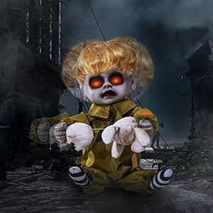 ELAMAS 10'' Animatronic Boy Doll Halloween Decorations - Sound Activated with Creepy Sound, Light Up Eyes, Scary Motion, Haunted House Holiday Decor Horror Prop, Indoor/Outdoor, Spooky Decoration - Glow-Paradise