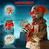 Scary Clown Halloween Decoration Sound Activated Animatronic Creepy Sound, Light Up LED Eyes, Moving Arms & Head, for Scary Halloween Holiday Decor Prop Indoor/Outdoor, Yard Lawn Decorations - Glow-Paradise