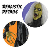 Prextex Halloween Gray Haired Zombie Skull with Posable Skeletal Hands - Best Halloween Decoration Prop for Garden, Lawn, car - Glow-Paradise