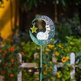 Hapjoy Outdoor Solar Lights Garden Decor for Patio,Lawn or Pathway Moon Decorations Crackle Glass Globe Stake Metal Lights Waterproof Warm LED Garden Gifts (Blue) - Glow-Paradise