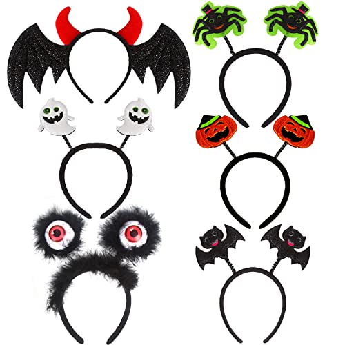CCINEE 6 Pack Halloween Headbands Assorted Halloween Element Costume Headbands Eyeball Bat Spider Ghost Pumpkin Head Wears for Halloween Party Supply Cosplay Decoration - Glow-Paradise