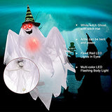 29.5'' Halloween Ghosts Decorations with Witch Hats (3 Pcs) , Light-up Hanging Ghost Decorations with Spooky Red Eyes for Halloween Yard Lawn Patio Decorations Party Décor and Trick-or-Treat Party - Glow-Paradise