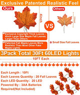 3 Pack Fall Decor Fall Garland Fall Decoration for Home, Enlarged Maple Leaves Halloween Lights, 30 Ft 60 LED Waterproof Battery Operated Lights Fall Thanksgiving Halloween Decorations Indoor Outdoor - Glow-Paradise