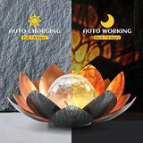 Outdoor Solar Lights, Garden Decor, Crackle Glass Globe, Waterproof Metal Lotus Flower Light for Patio, Lawn, Walkway, Tabletop, Ground - Glow-Paradise
