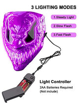 Venobat Halloween Mask LED Light Up Mask for Adults Kids - Cool Neon Glow Mask with Dark and Evil Glowing Eyes 3 Lighting Modes El Wire for Halloween Costume Festival Cosplay (Purple) - Glow-Paradise
