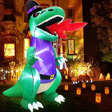 TURNMEON 8 Ft Halloween Inflatables Fire-Breathing Dinosaur with Witch Hat LED Lights Halloween Blow Up Halloween Decorations Outdoor Yard Lawn Garden Home Party Decor - Glow-Paradise