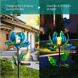 Huaxu Solar Outdoor Lights 35.4In Garden Decor Flower Wind Spinners,Waterproof LED Crackle Glass Globe Fairy Art Metal Stake for Lawn Patio Pathway Yard Porch Driveway Summer Decorations Gift(Blue) - Glow-Paradise