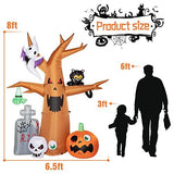 DECORLIFE 8 FT Halloween Inflatables, Blow up Halloween Decorations Tree with Ghost, Pumpkin, Skeleton and Tombstone, Halloween Yard Inflatables with Built-in LED Lights for Garden, Lawn Outdoor - Glow-Paradise