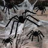 jollylife 7PCS Halloween Decorations Outdoor Fake Giant Spiders - Scary Props for Yard Haunted House Indoor Party Decor Supplies (47”×1pcs, 30”×1pcs, 20”×2pcs, 12”×3pcs) - Glow-Paradise