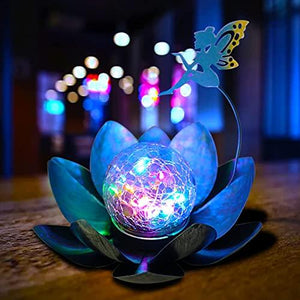 Garden Solar Lights Decorative, Crackle Globe Glass Lotus Flower with Fairy Decor, Mother's Day Gifts Metal Lotus Lamp for Garden,Patio,Lawn,Walkway,Tabletop(Multi-Color) - Glow-Paradise