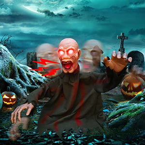 Animated Halloween Decorations Outdoor Halloween Props Scary Groundbreaker Zombie with LED Eyes, Swing Body and Creepy Sound, Perfect for Halloween Lawn Graveyard Haunted House Outdoor Zombie Decors - Glow-Paradise