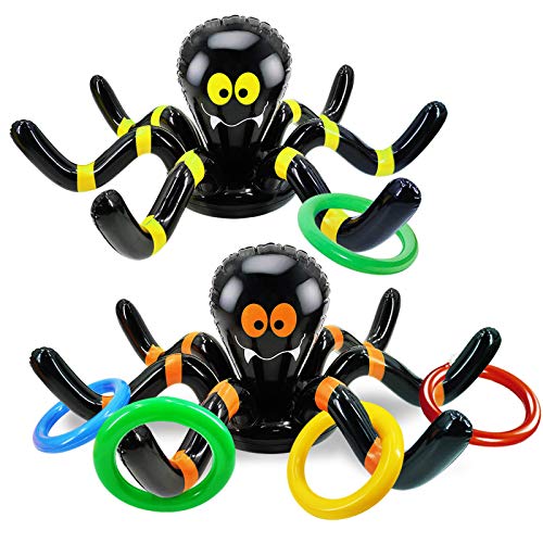 AMENON 2 Pack Inflatable Spider Witch Hat Ring Toss Game Halloween Party Games for Kids Adult Carnival Party Outdoor Indoor Activities Game Spider Toys or Halloween School Family Holiday Party Favors - Glow-Paradise
