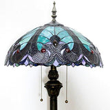 WERFACTORY Tiffany Floor Lamp Green Brown Liaison Stained Glass Standing Reading Light 16X16X64 Inches Antique Pole Corner Lamp Decor Bedroom Living Room Home Office (LED Bulb Included) S160G Series - Glow-Paradise
