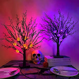 [ 2 Pack ] 24 Inch Orange & Purple Lights Black Halloween Tree Decor with Timer, DIY 25 Bats & 25 Pumpkins Light Ornaments Battery Operated Tabletop Black Spooky Tree Halloween Decorations Indoor Home - Glow-Paradise