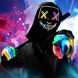 COOFO Led Halloween Mask Light Up Gloves Set,Multicolor Light up Halloween Masks EL Wire Multicolor Glowing Scary LED Halloween Mask for Kids Costume Party - Glow-Paradise