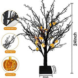 [ Timer ] 24”/ 2FT Prelit Halloween Trees Decorations with Timer 24 Orange LED 25 Pumpkin Battery Powered Halloween Black Spooky Tabletop Tree Scary Ornament Halloween Decoration Indoor Home Party - Glow-Paradise