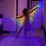 Kids Belly Dance Wings LED Butterfly Wings Luminous Light Up Girls Costumes with Telescopic Stick for Stage Show Halloween Christmas Party - Glow-Paradise
