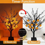 [ Timer ] 24”/ 2FT Prelit Halloween Trees Decorations with Timer 24 Orange LED 25 Pumpkin Battery Powered Halloween Black Spooky Tabletop Tree Scary Ornament Halloween Decoration Indoor Home Party - Glow-Paradise
