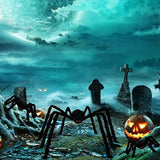 jollylife 7PCS Halloween Decorations Outdoor Fake Giant Spiders - Scary Props for Yard Haunted House Indoor Party Decor Supplies (47”×1pcs, 30”×1pcs, 20”×2pcs, 12”×3pcs) - Glow-Paradise