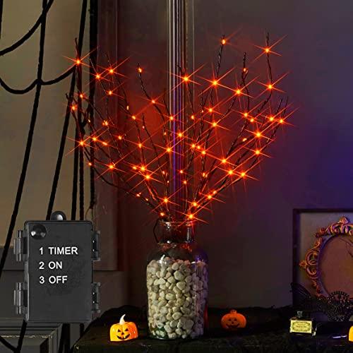 Hairui Lighted Halloween Tree Branches with Timer 70L Orange Fairy Lights, Black Twig Lights Battery Operated 18IN for Indoor Outdoor Halloween Party Decoration - Glow-Paradise