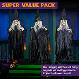 35.3" Halloween Hanging Wicked Witch Decoration (3 Packs), Halloween Hanging Witch Prop Decor for Lawn, Outdoor and Indoor Decorations - Glow-Paradise