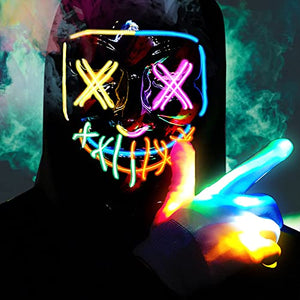 COOFO Led Halloween Mask Light Up Gloves Set,Multicolor Light up Halloween Masks EL Wire Multicolor Glowing Scary LED Halloween Mask for Kids Costume Party - Glow-Paradise