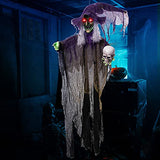 85'' Halloween Hanging Animated Witch Decoration Holding a Skull, Halloween Hanging Jitter Witch Decoration with Light-up Eyes for Halloween Haunted House Prop Décor Halloween Hanging Decorations - Glow-Paradise
