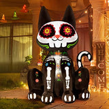 Rocinha 5.9 Ft Halloween Decorations Inflatable Black Cat Halloween Sugar Skull Blow Up Outdoor Lighted Yard Prop Home Lawn Party Decor, Day of The Dead Cat for Indoor Outdoor - Glow-Paradise