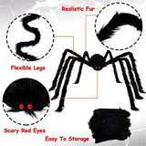 jollylife 7PCS Halloween Decorations Outdoor Fake Giant Spiders - Scary Props for Yard Haunted House Indoor Party Decor Supplies (47”×1pcs, 30”×1pcs, 20”×2pcs, 12”×3pcs) - Glow-Paradise