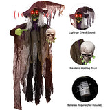 85'' Halloween Hanging Animated Witch Decoration Holding a Skull, Halloween Hanging Jitter Witch Decoration with Light-up Eyes for Halloween Haunted House Prop Décor Halloween Hanging Decorations - Glow-Paradise