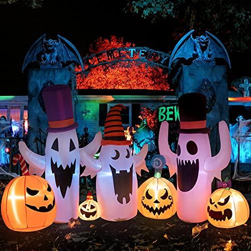 DECORLIFE 8 FT Halloween Inflatables, Pumpkin and Ghost, Halloween Outdoor Decoration with Built-in LED Lights, Blow Up Halloween Decoration for Yard, Lawn, Garden Décor - Glow-Paradise