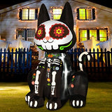 Rocinha 5.9 Ft Halloween Decorations Inflatable Black Cat Halloween Sugar Skull Blow Up Outdoor Lighted Yard Prop Home Lawn Party Decor, Day of The Dead Cat for Indoor Outdoor - Glow-Paradise