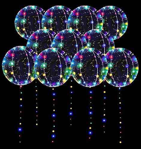 LED Balloons 10 Pack, Light Up Balloons 20 Inches Clear Helium Bobo Balloons, Glow Bubble Balloons with String Lights for Valentines Day Halloween Christmas Wedding Birthday Party Decoration - Glow-Paradise