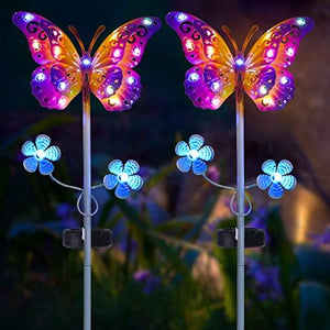 Outdoor Solar Garden Lights - 2 Pack Solar Metal Butterfly Decorative Lights - Newest Colorful LED Waterproof Solar Stake Lights for Garden, Patio, Yard, Lawn, Walkway Decoration(Yellow) - Glow-Paradise