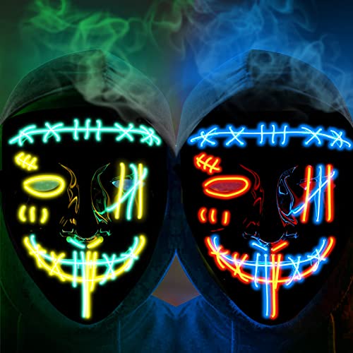 2PACK Halloween Purge Masks Halloween Scary Mask Led Light Up Masks for Festival Cosplay. - Glow-Paradise