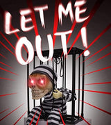 Screaming Animated Halloween Decorations, Halloween Decor Prop with Motion Sensor, Scary Skull Cage Prisoner Haunted House Decor, Spooky Hanging Ghost Light Up Eyes Decorations - Glow-Paradise
